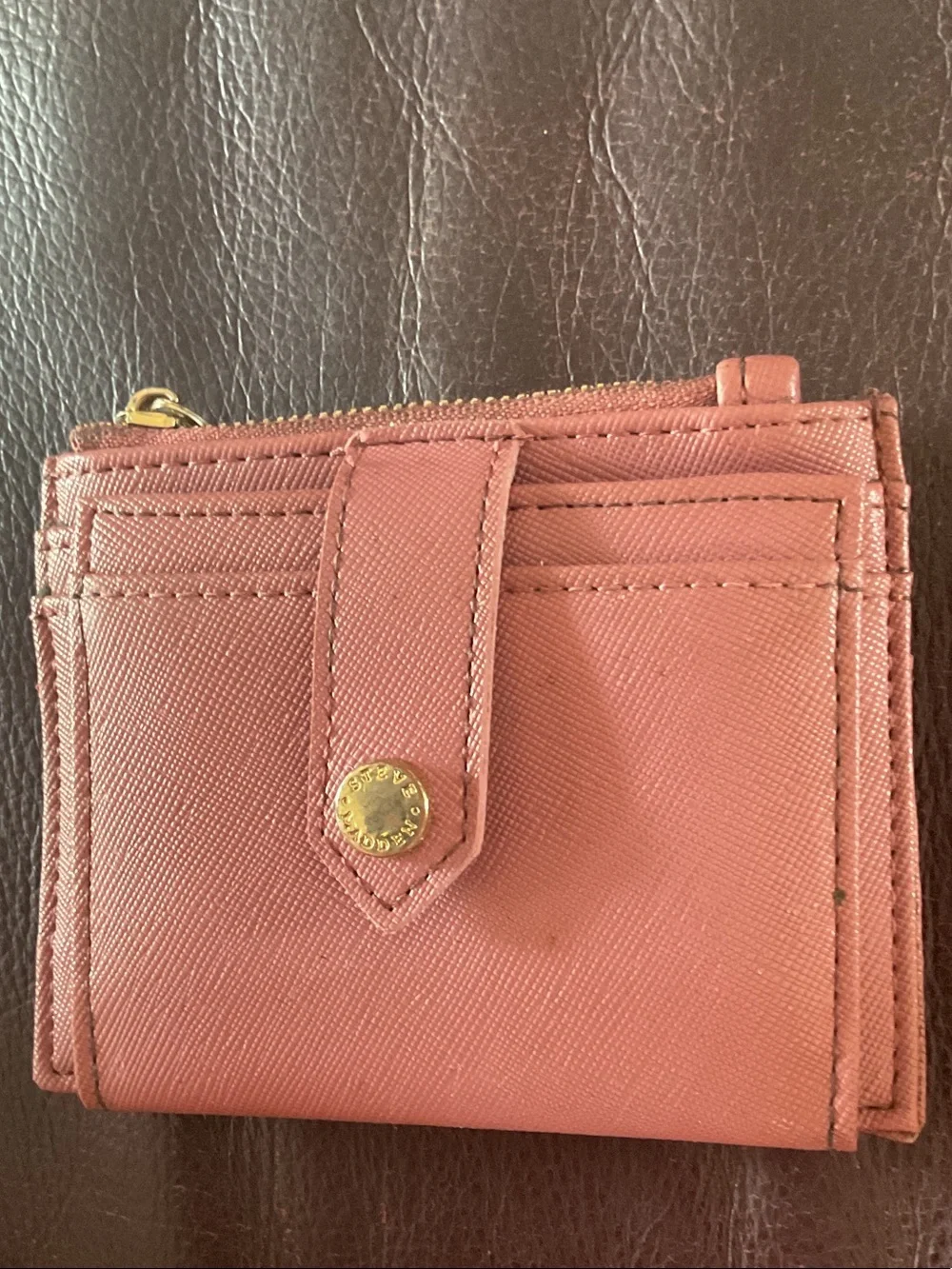 Steve Madden Rose Pink Card Slot Wallet with Gold Accent approx 4” x 3”
